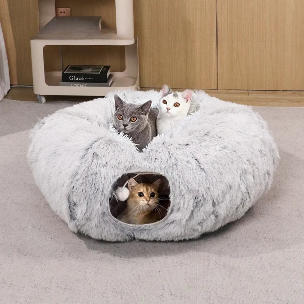 ZipUp Donut Cat Bed with Tunnel